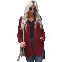 Women's Solid Color Drop Shoulder Sweater With Two Side Pockets