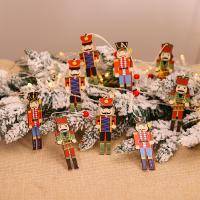 Christmas Tree Cute Walnut Soldier Wooden Pendant Set Of 2