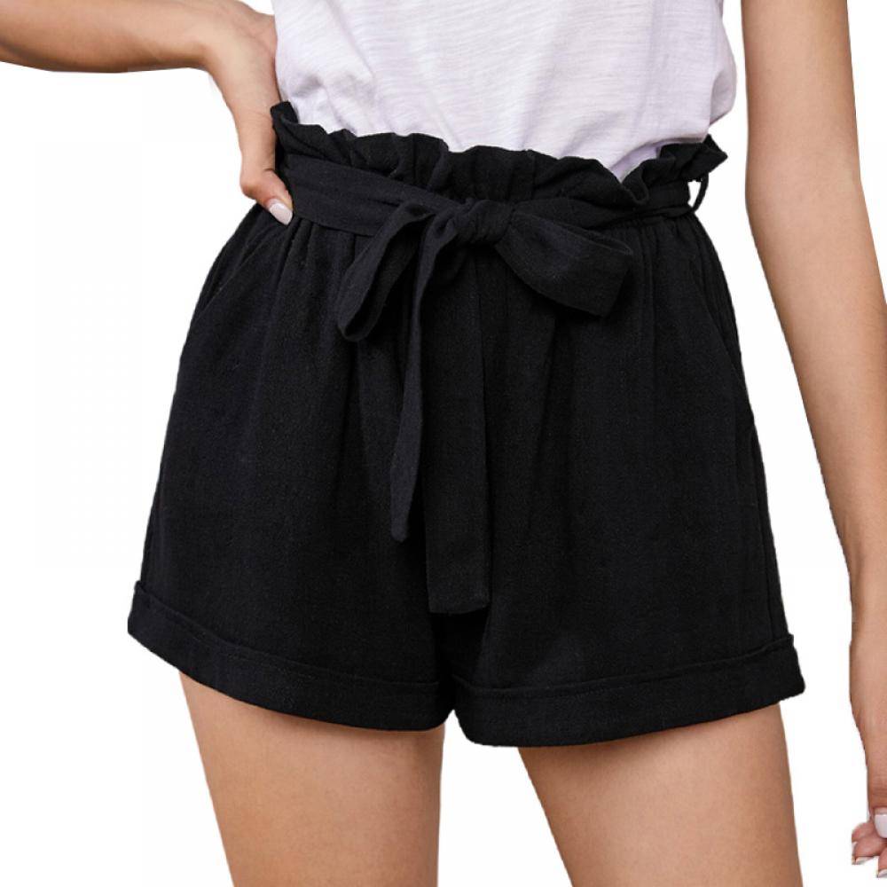 Women's Cotton Pocketed Paper Bag Waist Shorts