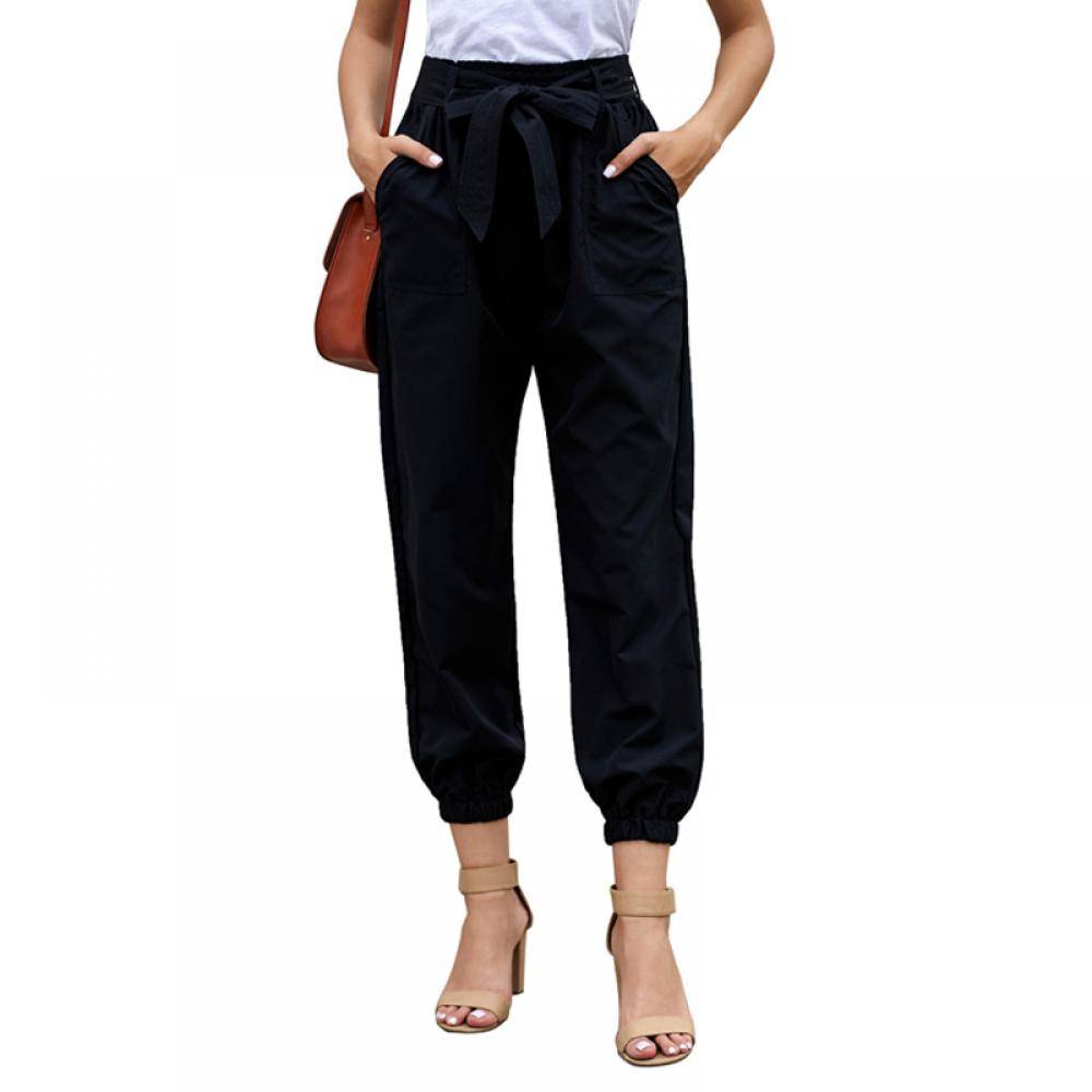 Women's Solid Color Bow Waistband Drawstring Pants
