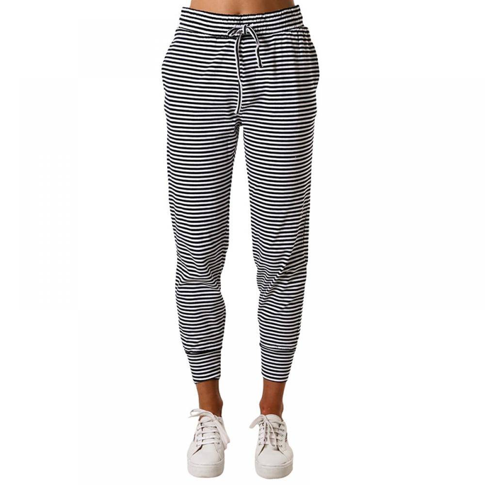 Women's Black Striped Casual Jogging