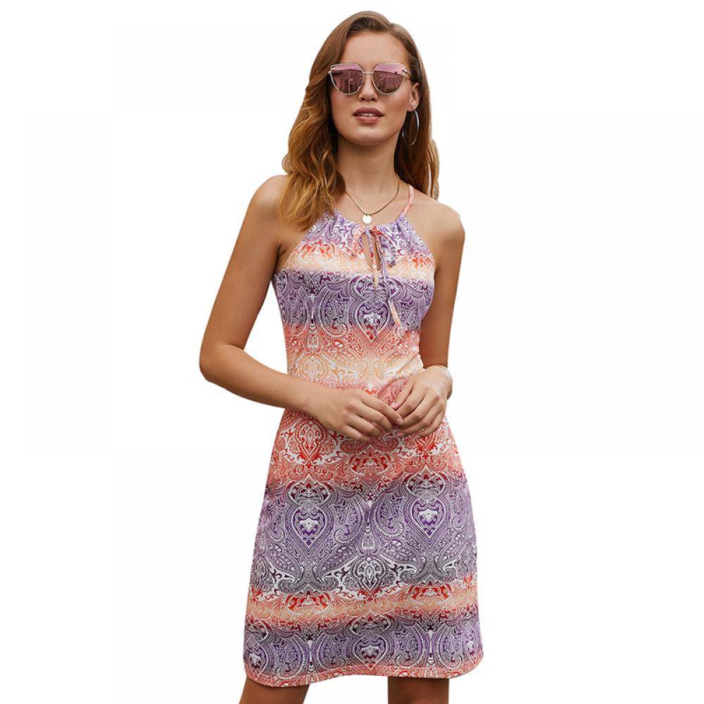 Women's Ethnic Bohemian Print Keyhole Front Dress