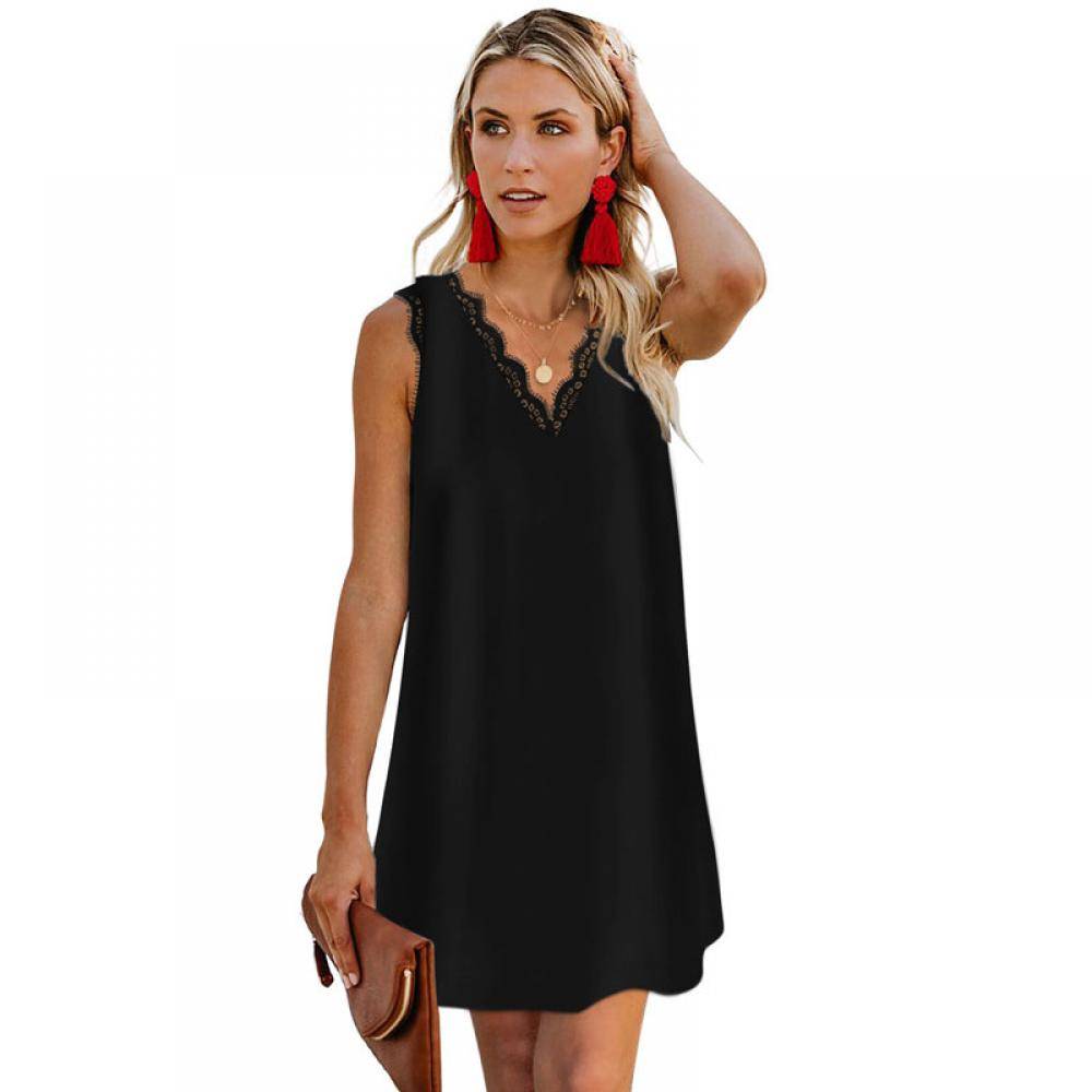 Women's Eyelash V Neck Sleeveless Shift Mini Dress