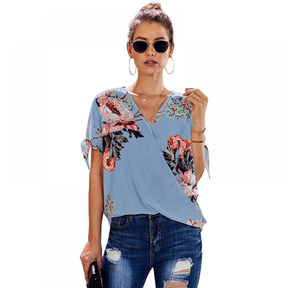 Women's Cross-collar Floral Top 