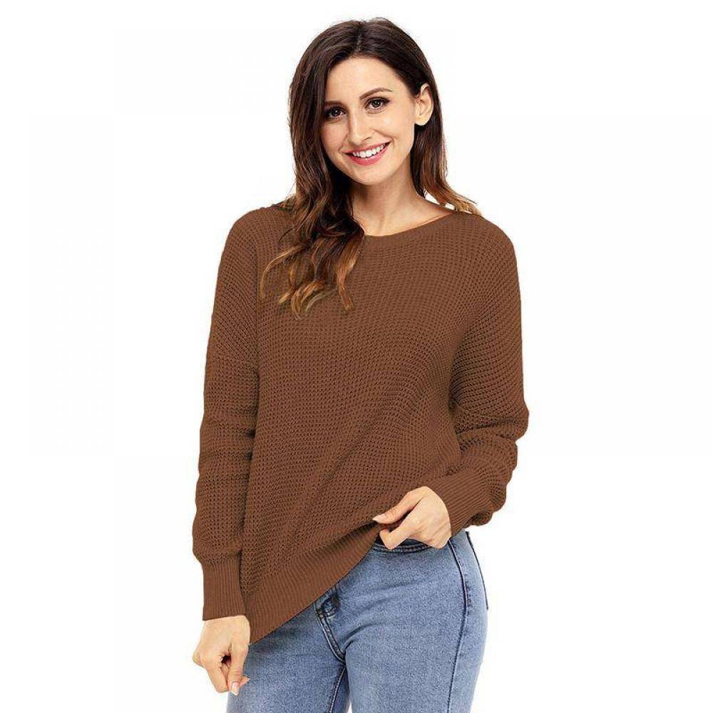 Women's  Long Sleeve 100% Cotton Cross Back Hollow-Out Sweater