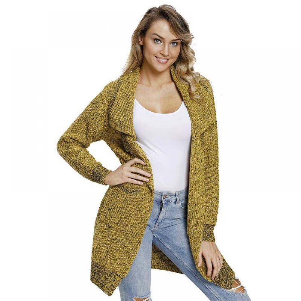 Women's Long-Sleeved Cardigan With Pockets Mid-Length Sweater