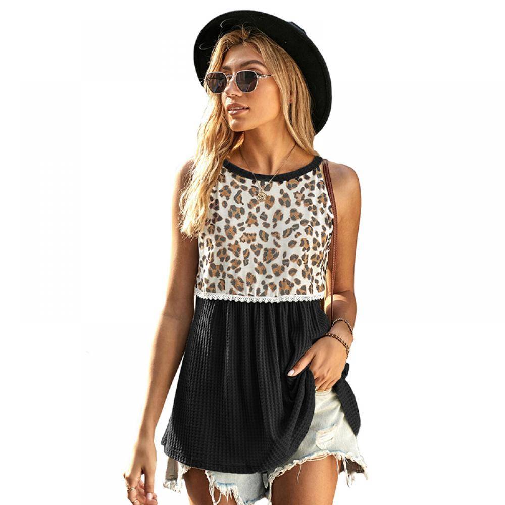 Women's Leopard Spliced Flowy Ruched Tank