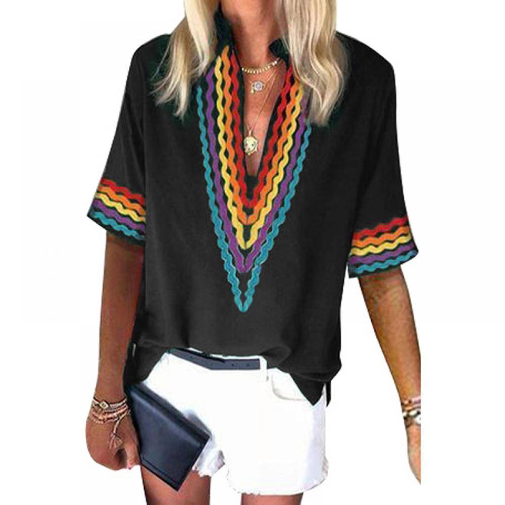 Women's Ethnic Colorblock Short Sleeves Top